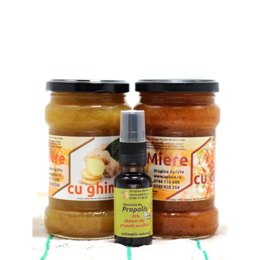 pachet imunitate miere cu catina miere cu ghimbir propolis tinctura